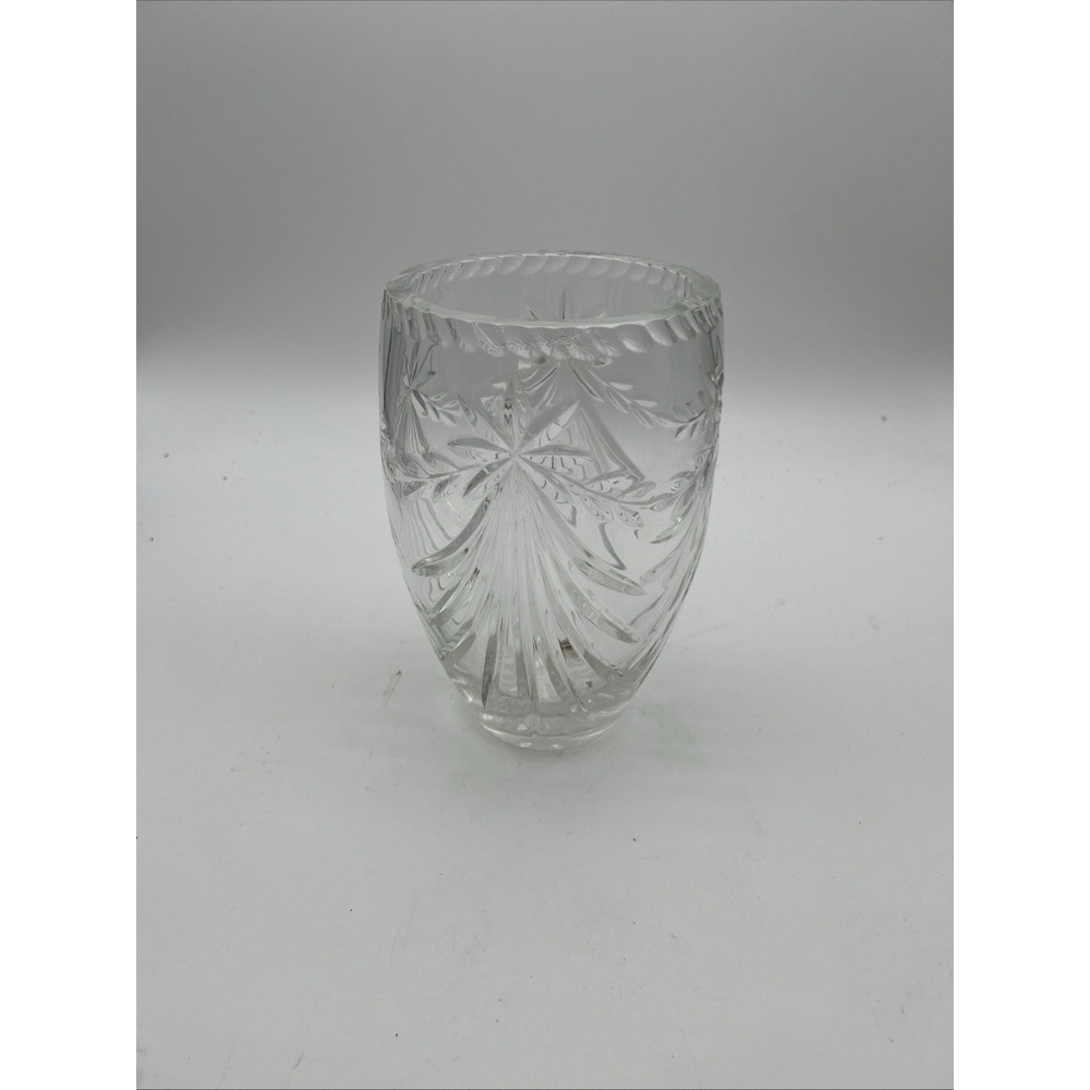 Vtg Crystal Clear Industries "Atrium" Vase 9"T 24% Lead Crystal Starburst Design